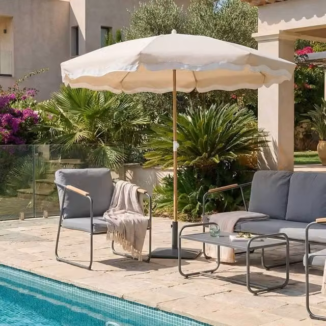 Wyld and Coco Garden Market Parasol in Beige with Steel Pole