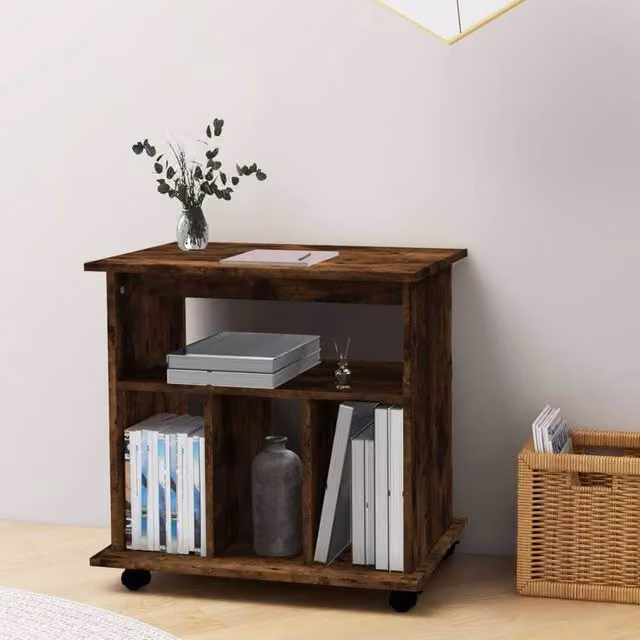 Berkfield Home Rolling Cabinet in Smoked Oak Brown, W/D/H: 60 x 45 x 60 cm