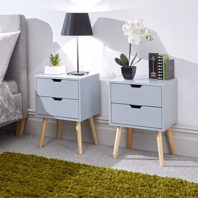 GFW Nyborg 2 Drawer Bedside Table in Light Grey