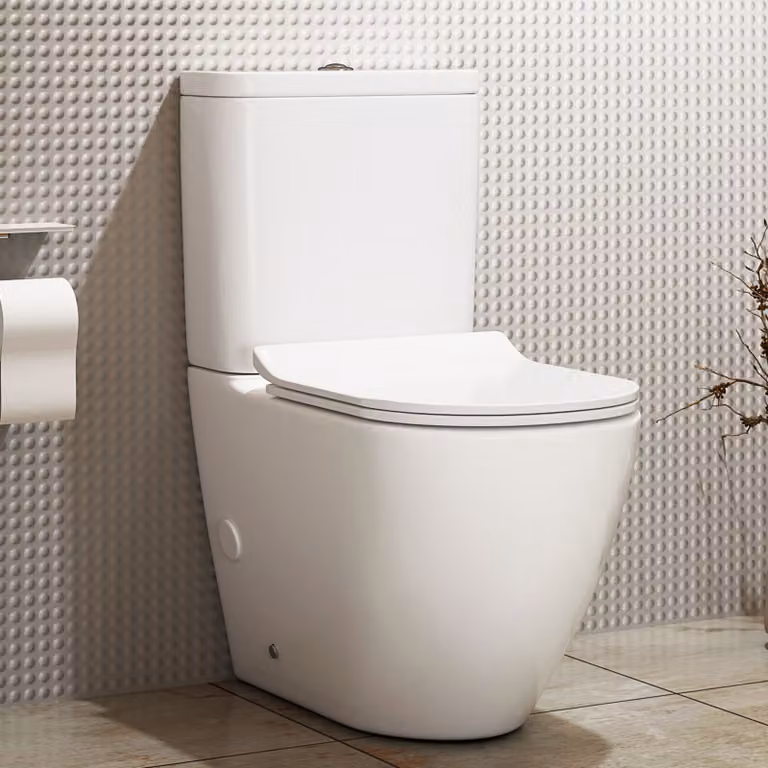 Royal Bathrooms Elva Close Coupled Rimless Washdown Toilet with Slim Soft Close Seat, White Ceramic