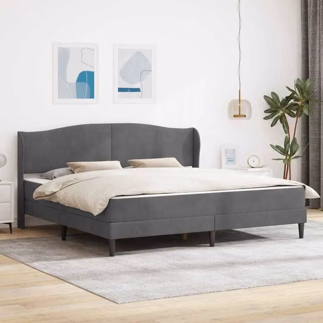 Berkfield Home Velvet Bed Frame with Headboard and Lift Up Base, Grey, W/D/H: 180 x 200 cm – 1