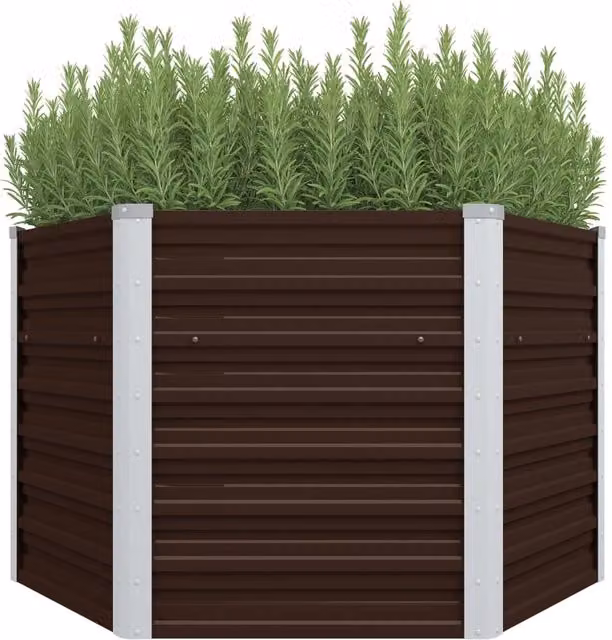Berkfield Home Garden Brown Galvanised Steel Raised Bed W/D/H: 129 x 129 x 77 cm – 1
