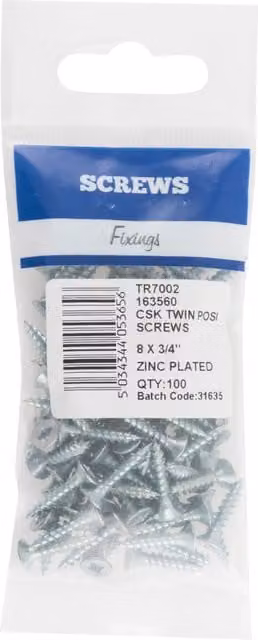 Hiatt 100 Pack Silver Galvanised Countersunk Pozidriv Wood Screws, Diameter: 0.4 cm, Length: 1.9 cm