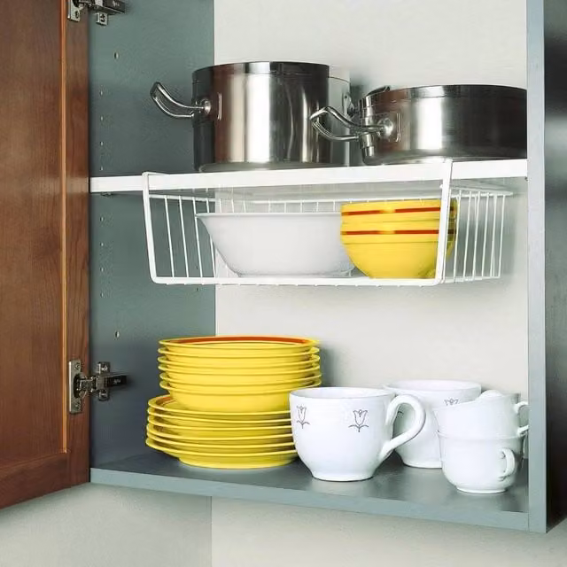 EONLION 2 Pack Under Shelf Table Storage Baskets in White Mesh Wire