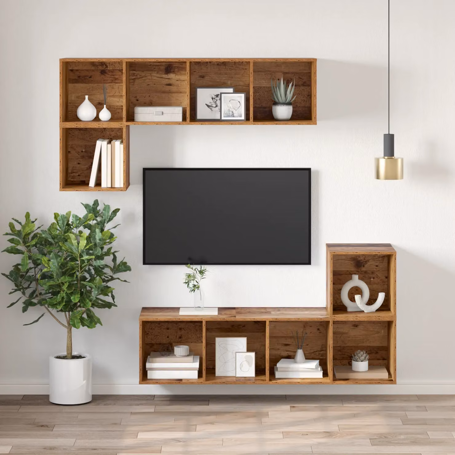 Berkfield Home TV Cabinet with Shelf in Brown Old Wood, W/D/H: 37 x 37 x 107 cm – 5
