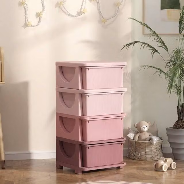 STILVORA Kids Storage Unit with 4 Drawers in Pink – 1