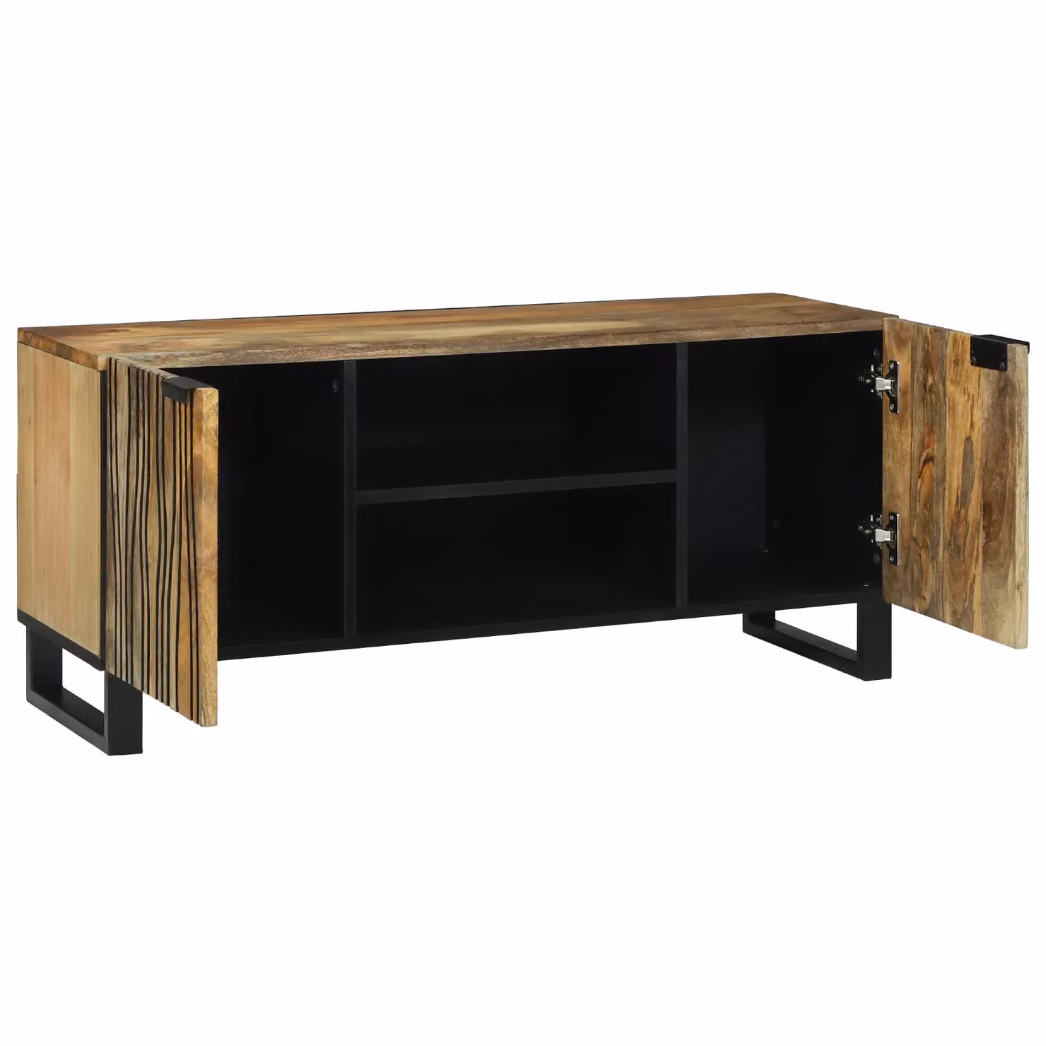 Berkfield Home Modern Striped TV Cabinet in Beige, made from Mango Wood and MDF, W/D/H: 105 x 33.5 x 46 cm – 2