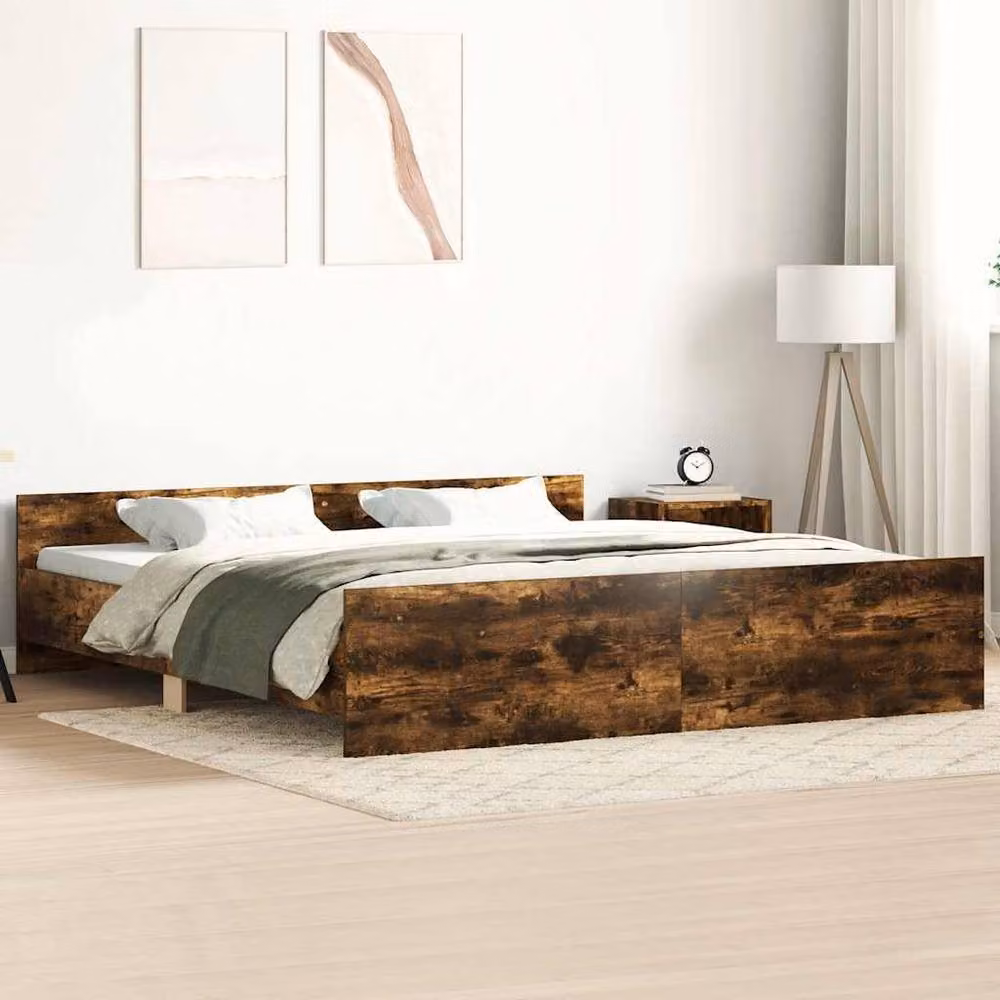 Berkfield Home Durable Super King Bed Frame with Headboard and Footboard in Smoked Oak Brown, W/D/H: 180 x 200 x 183 cm – 2
