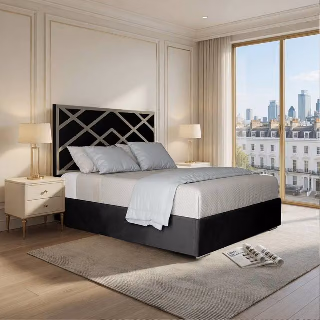 KDMD Wolferton Upholstered Velvet Designer Bed Frame with Metal Accents, W/D/H: 90 x 200 x 127 cm