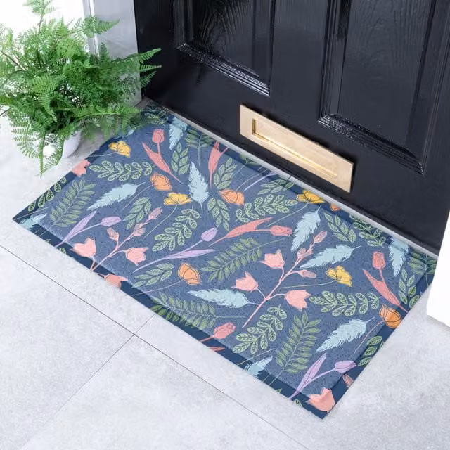 Artsy Mats Blue Leaves Indoor Outdoor Doormat, W/D: 70 x 40 cm – 1