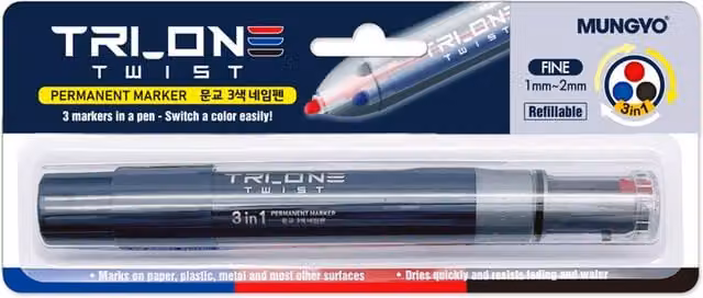 Mungyo 3 in 1 Multicolour Permanent Fine Tip Ink Marker