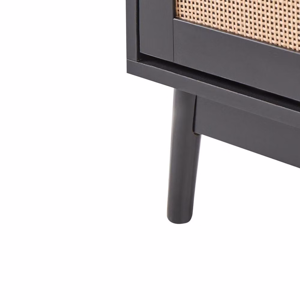 Wyld and Coco Boho Black Shoe Storage Cabinet with Rattan Wood Tilting Compartments – 5