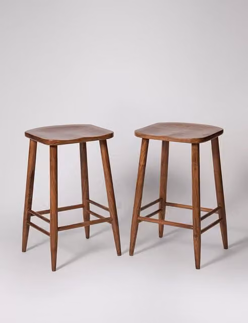 Swoon Southwark Set of 2 Acacia Wood Kitchen Stools in Brown