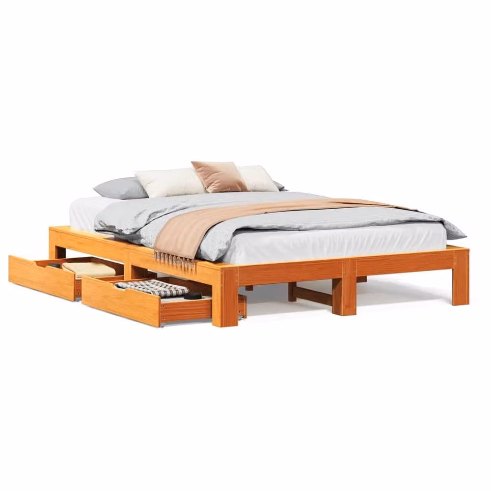 Berkfield Home King Size Solid Wood Pine Bed Frame in Waxed Brown, 150 x 200 cm – 2
