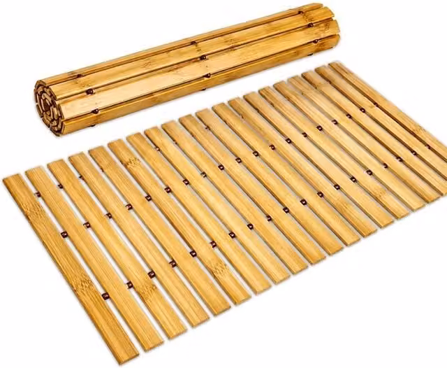 PAWNORA Foldable Bamboo Wood Bath Mat, Brown, W: 60 cm, D: 30 cm, H: 30 cm