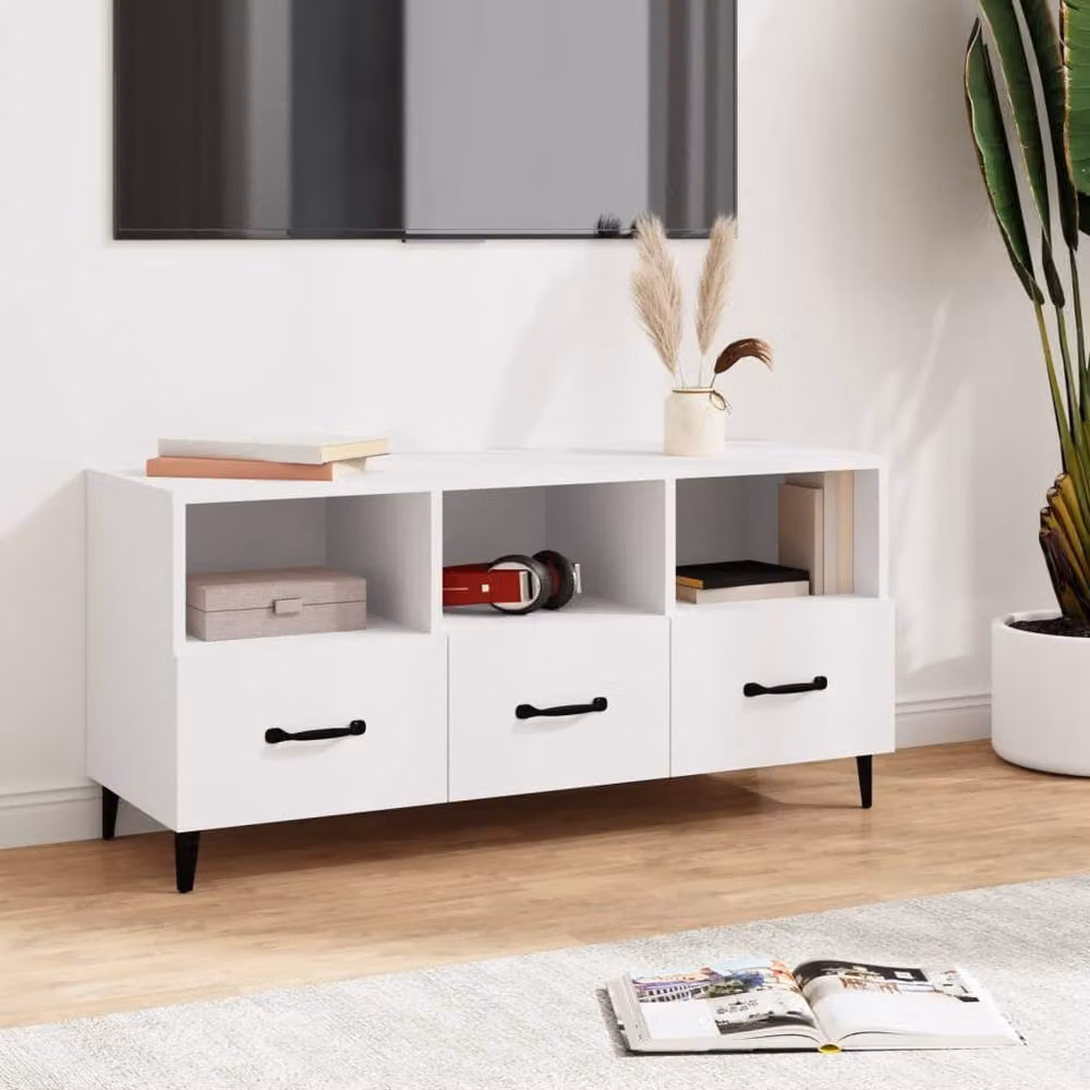 Berkfield Home Modern White TV Cabinet in Matt MDF, W/D/H: 102 x 35 x 50 cm – 2