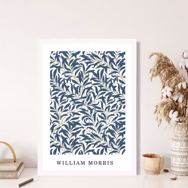 ARTZE Vintage William Morris Navy Willow Floral Art Print with White Frame – 1