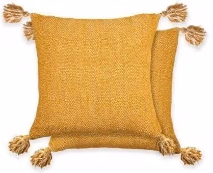 New Edge Blinds Hartley Cotton Cushion Cover in Yellow, W/D/H: 43 x 43 x 43 cm
