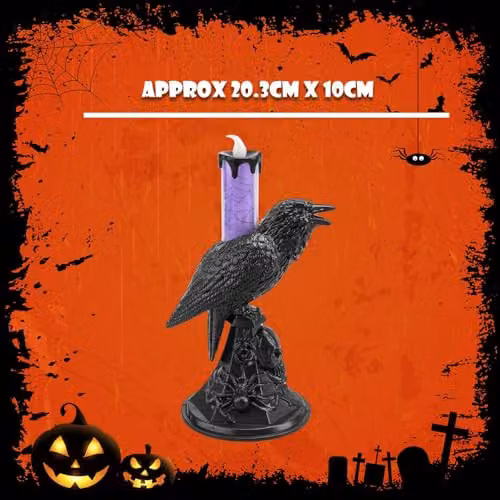 VFM e-Store Flameless Halloween Crow Candle in Orange and Purple, H 20.3 cm x W 20.3 cm x D 10.0 cm – 3