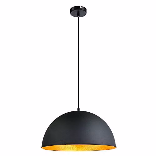 Netlighting Lenn Dome Pendant Ceiling Light in Black and Gold/Brass with E27 Socket, Height Adjustable, W/D/H: 41 x 41 x 120 cm – 1