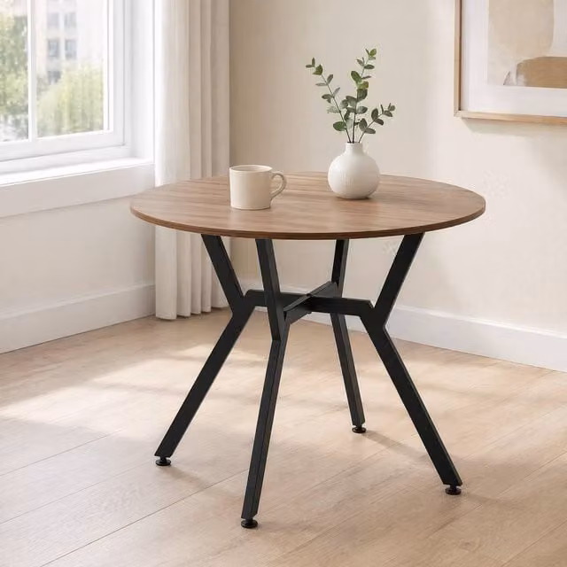 STILVORA Round Modern Dining Table in Brown with Wooden Structure, W: 90 cm, H: 76 cm – 1