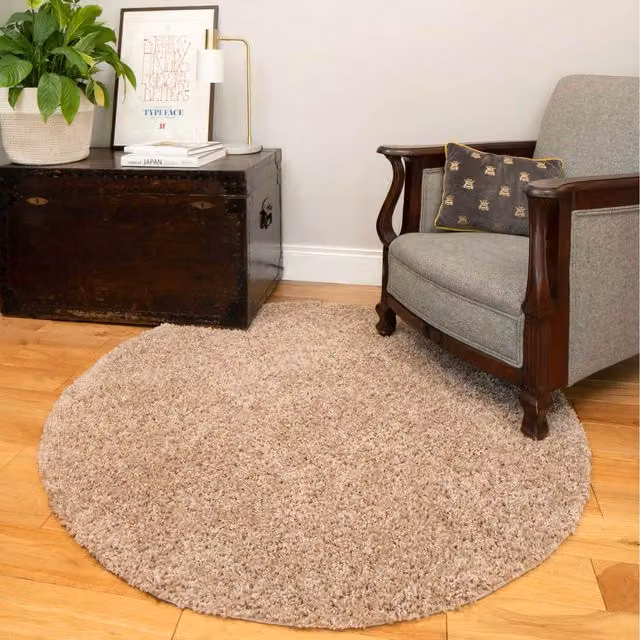 The Rug House Soft Value Deep Shaggy Pile Square Rug in Beige, W/D: 135 x 135 cm