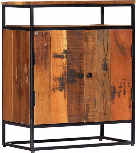 Berkfield Home Side Cabinet in Brown, Solid Reclaimed Wood and Steel, W/D/H: 60 x 35 x 76 cm