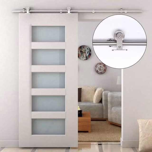 HOMCOM Wooden Sliding Door Kit in Brown with Stainless Steel Hardware