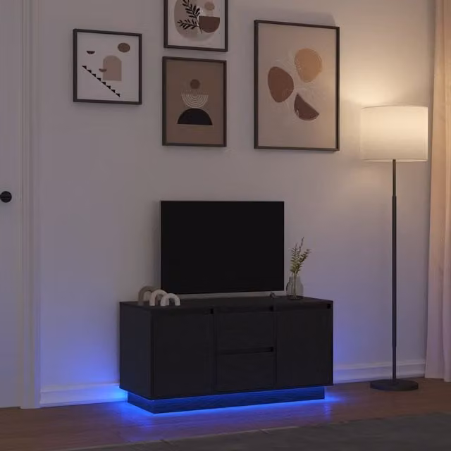 Berkfield Home Modern Black Oak TV Cabinet with LED Lights, W: 100 cm, D: 41 cm, H: 50 cm – 1