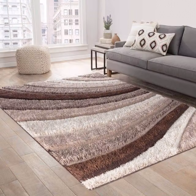 Desire Rugs Modern Soft Waves Shimmer Shaggy Area Rug, Bronze, W: 200 cm, L: 290 cm