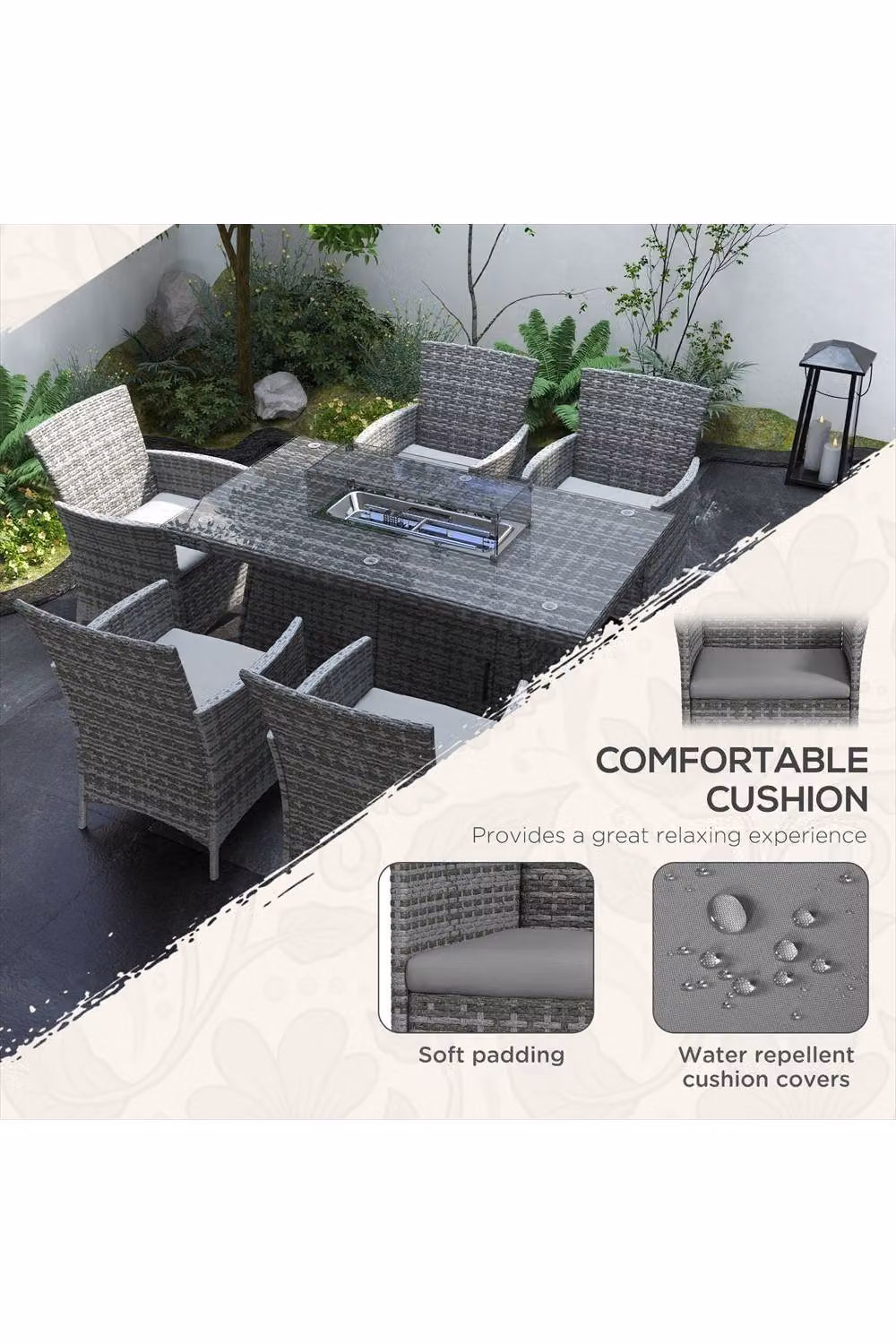 ERGOVEXA 7 Piece Grey Polyrattan Outdoor Garden Furniture Set with Fire Pit Table – 2
