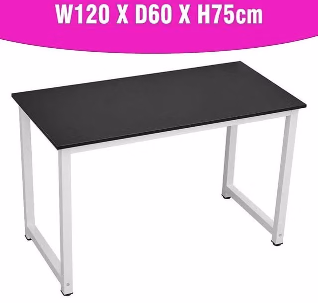 PAWNORA Modern Black Writing Desk with Metal Legs, W: 120 cm, H: 75 cm