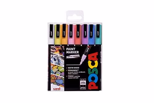 POSCA PC-3M Fine Tip Acrylic Paint Marker Pens, 8 Pastel Colours (8-Pack)