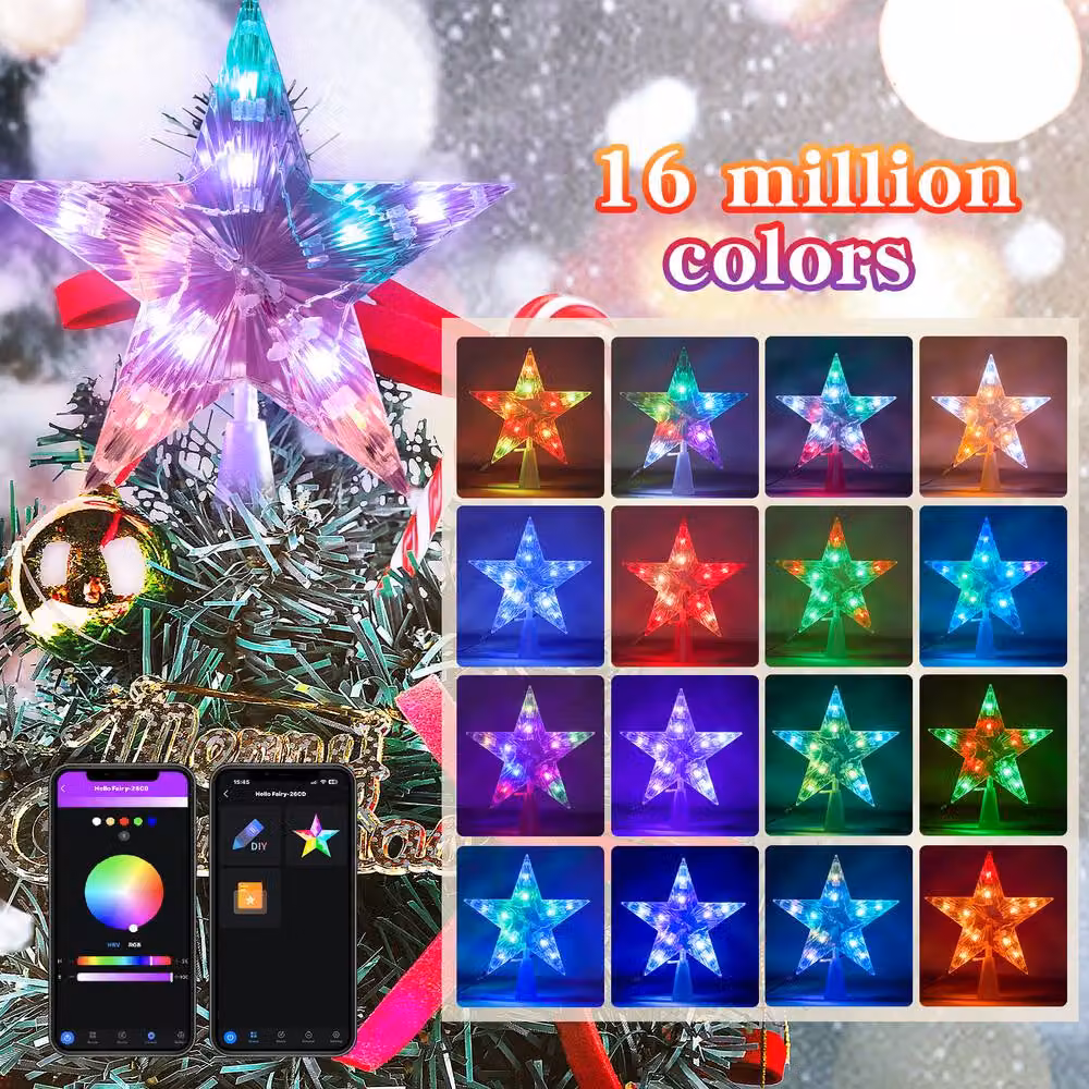 Bright Zeal Smart RGB Colour-Changing LED Star Christmas Tree Topper in White, 19 cm – 3