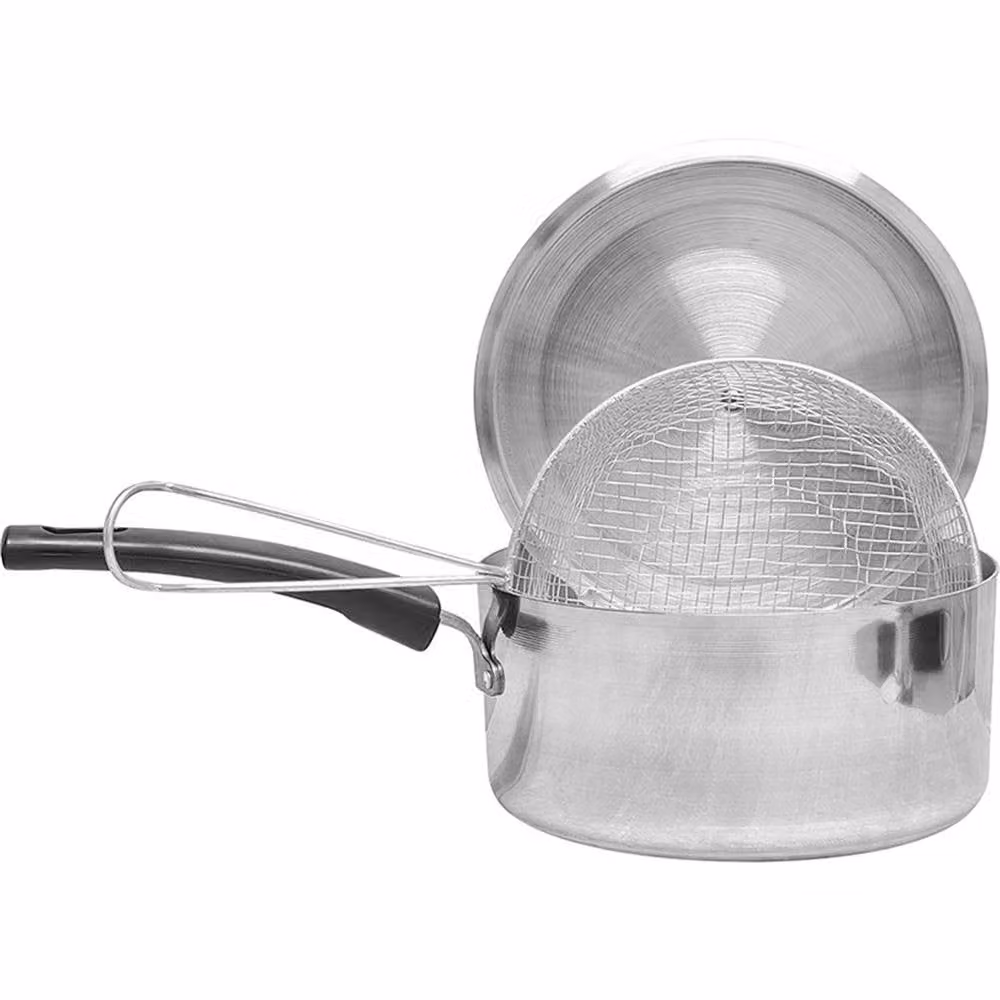 Nordara Polished Aluminium Chip Pan with Basket and Lid, Silver, 20 cm
