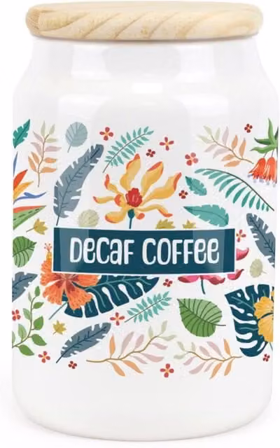 Purely Home Tropical Floral Ceramic Decaf Coffee Storage Canister in Green and White
