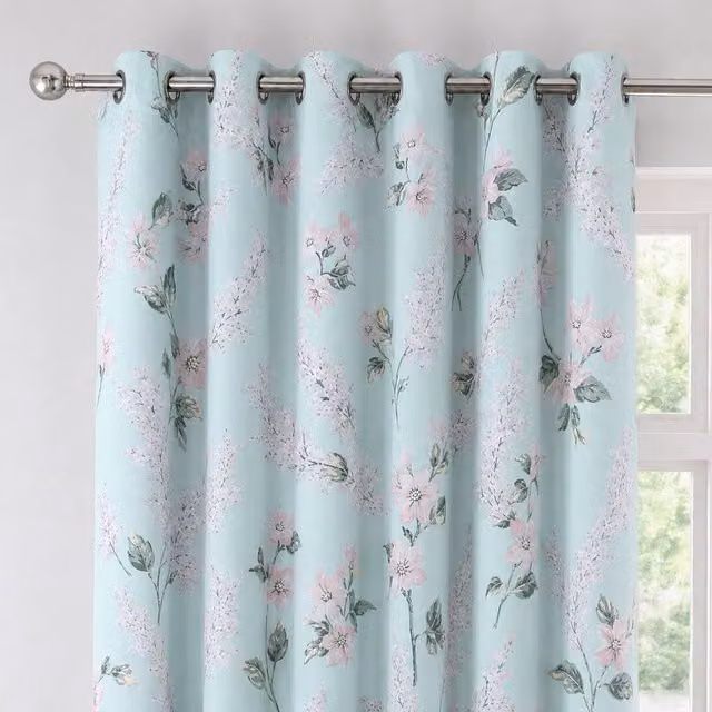 Florelle Sienna Floral Eyelet Curtains in Duck Egg Blue, W: 168 cm, H: 183 cm