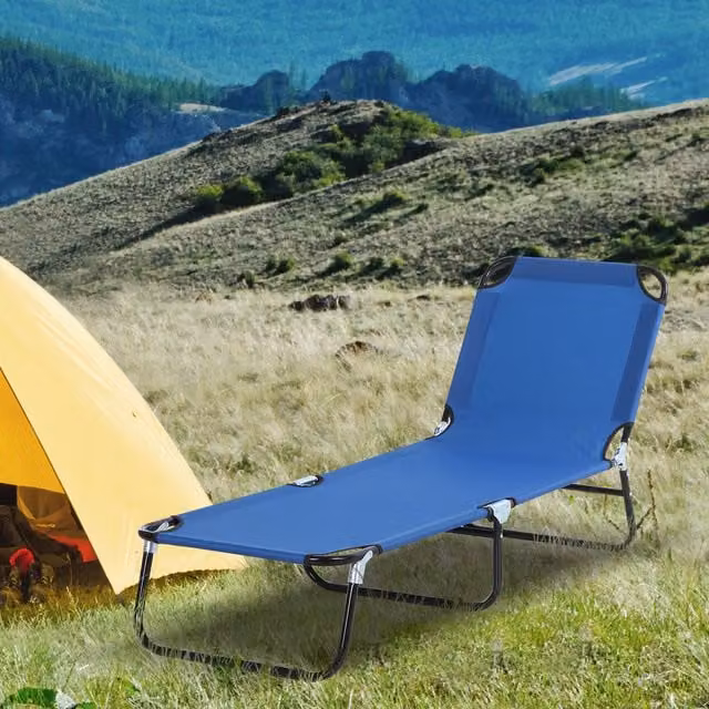 Outsunny Portable Folding Sun Lounger with Adjustable Headrest in Blue