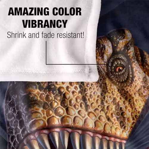JQ Licensing Jlo T-Rex Ripping Dinosaur Super Soft Fleece Throw Blanket, White, W: 152 cm, D: 127 cm – 3