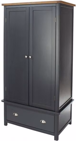 Core Products Dunkeld 2 Door Wardrobe with 1 Drawer in Midnight Blue and Oak Finish, W/D/H: 90 x 55 x 190 cm – 1