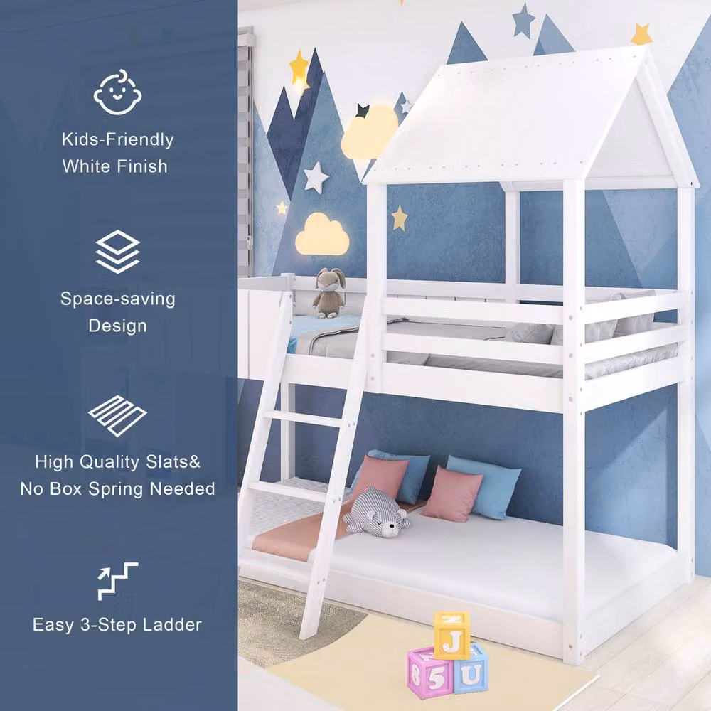 Rolipo White Pine Wood Treehouse Bunk Bed for Children, White, W/D/H: 90 x 190 x 110 cm – 3