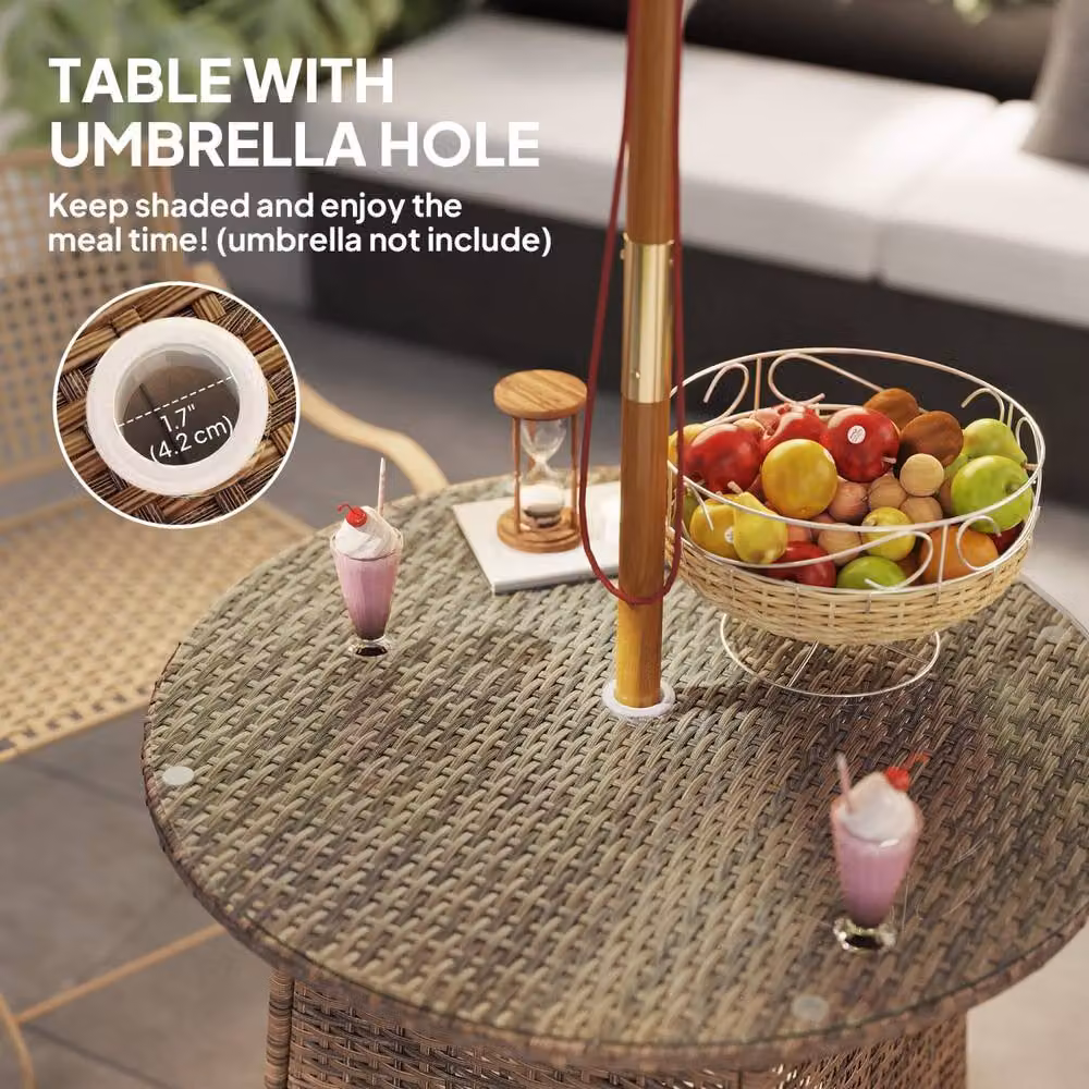 Wyld Haus Rotasa Brown Rattan Outdoor Coffee Table with Tempered Glass Top – 4