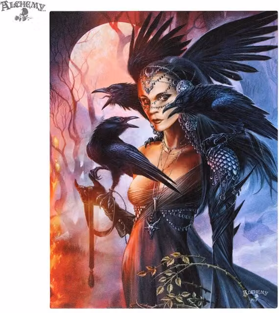 Alchemy Gothic Summoned From The Shadow Canvas Plaque, Black and Multicolour, W: 19 cm, H: 25 cm