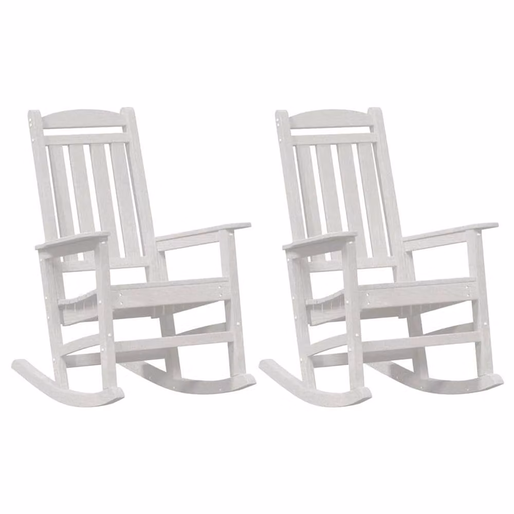 Berkfield Home Set of 2 White HDPE Garden Rocking Chairs with Armrests, W: 70 cm, D: 92 cm, H: 107.5 cm – 2