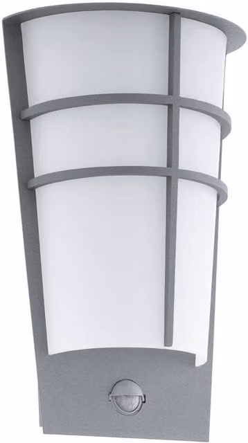 Eglo Breganzo 1 Silver and White IP44 Integrated LED Outdoor Wall Light with Motion Sensor
