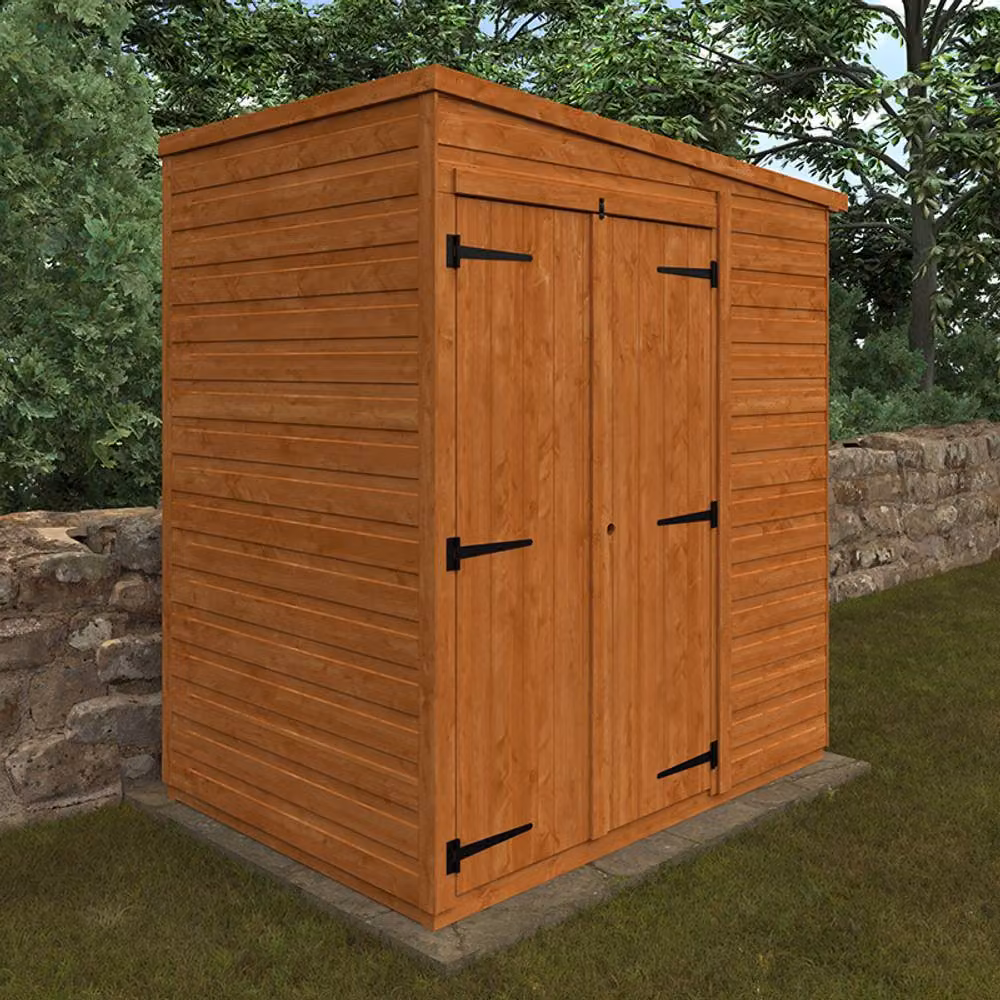 Buttercup Farm 4x6 Flex Pent Double Door Windowless 12mm Wood Garden Shed in Burnt Orange, L123.8 x W175 x H203 cm – 2
