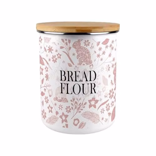 Purely Home Pink Rabbits Bread Flour Canister, 2.7 l Airtight Enamel Kitchen Storage Tin