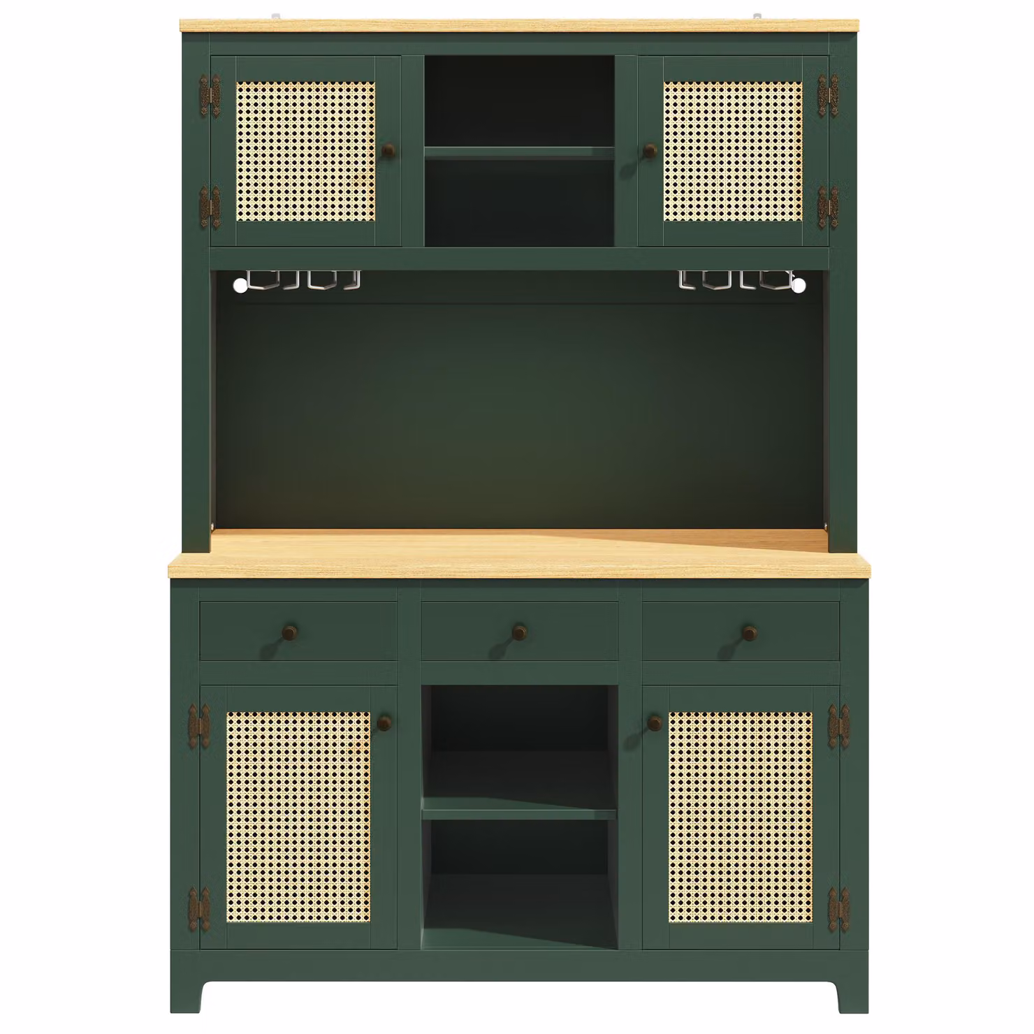 Aosom UK Antique Green Tall Kitchen Storage Cabinet with Colour-Changing Lighting and Adjustable Shelves, H 180 x W 120 x D 40 cm – 2