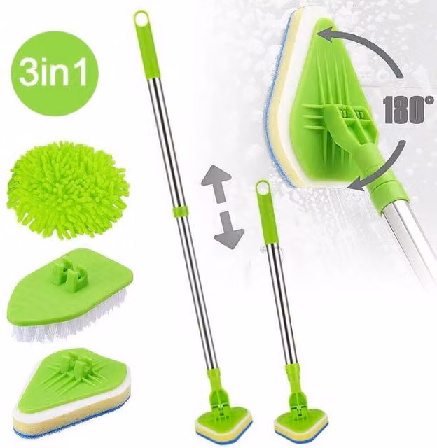 Kelvenix Green Bathroom Mop and Tile Cleaning Kit with Microfibre Refillable Head and Telescopic Handle