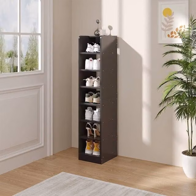 PAWNORA 7 Tier Wooden Shoes Storage Cabinet in Grey, W/D/H: 42 x 26 x 104 cm